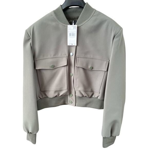 Mango Khaki Bomber Jacket with Shoulder Pads, L - Picture 1 of 11